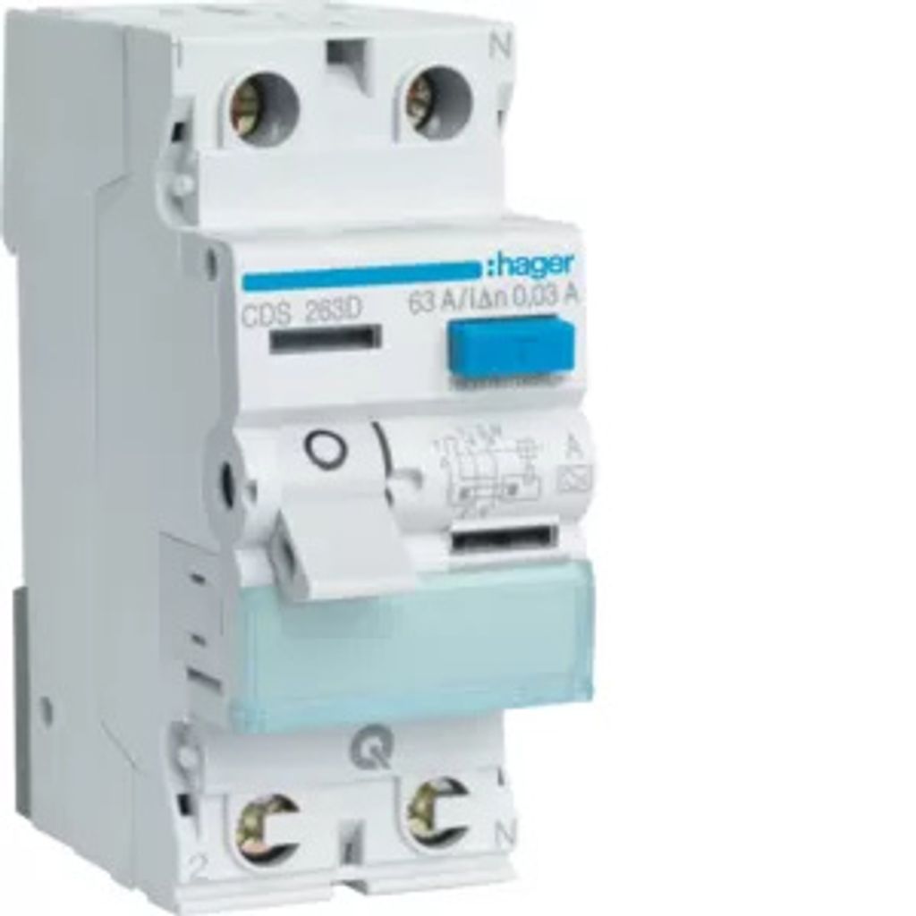 Hager Disjoncteur différentiel 2p. 63A/30mA,6kA,QC CDS263D Image du produit 