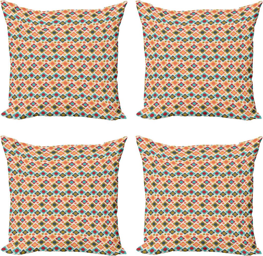 ABAKUHAUS Ikat Kissenbezug Set (4 Stück), Bunte Blumenmotive Boho, Moderner Doppelseitiger Digitaldruck, 60 cm x 60 cm, Mehrfarbig