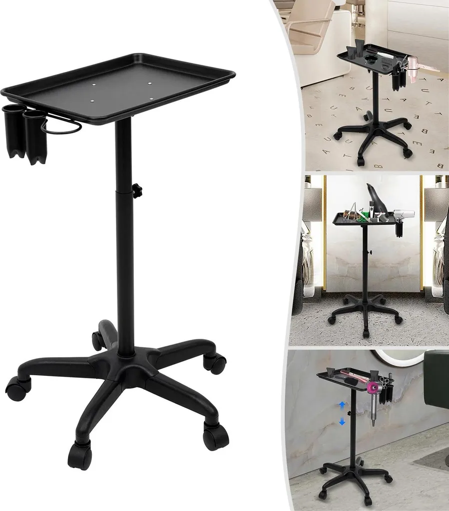 Table de service mobile pour coiffure et tatouage réglable aluminium