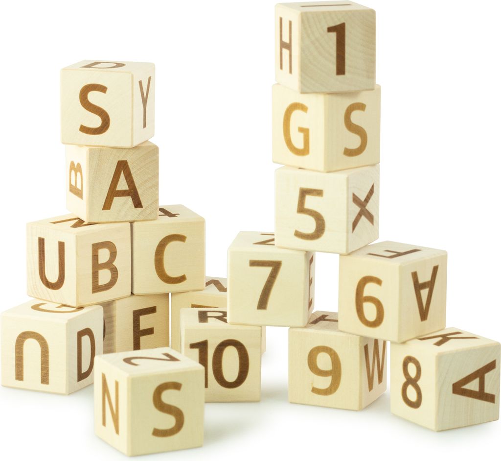 Cubes en bois Ulanik avec lettres et chiffres anglais Image du produit 