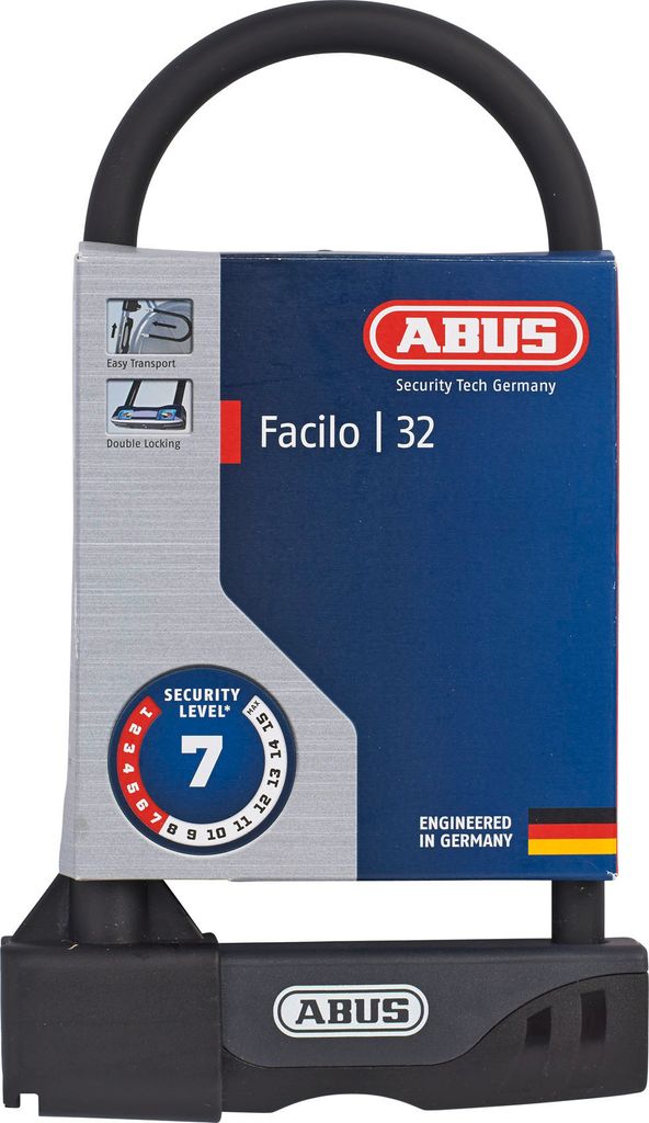 ABUS Bügelschloss Facilo 32 + USH32-Halterung - Fahrradschloss mit Double-Locking - ABUS-Sicherheitslevel 7 - 230 mm Bügelhöhe - Schwarz