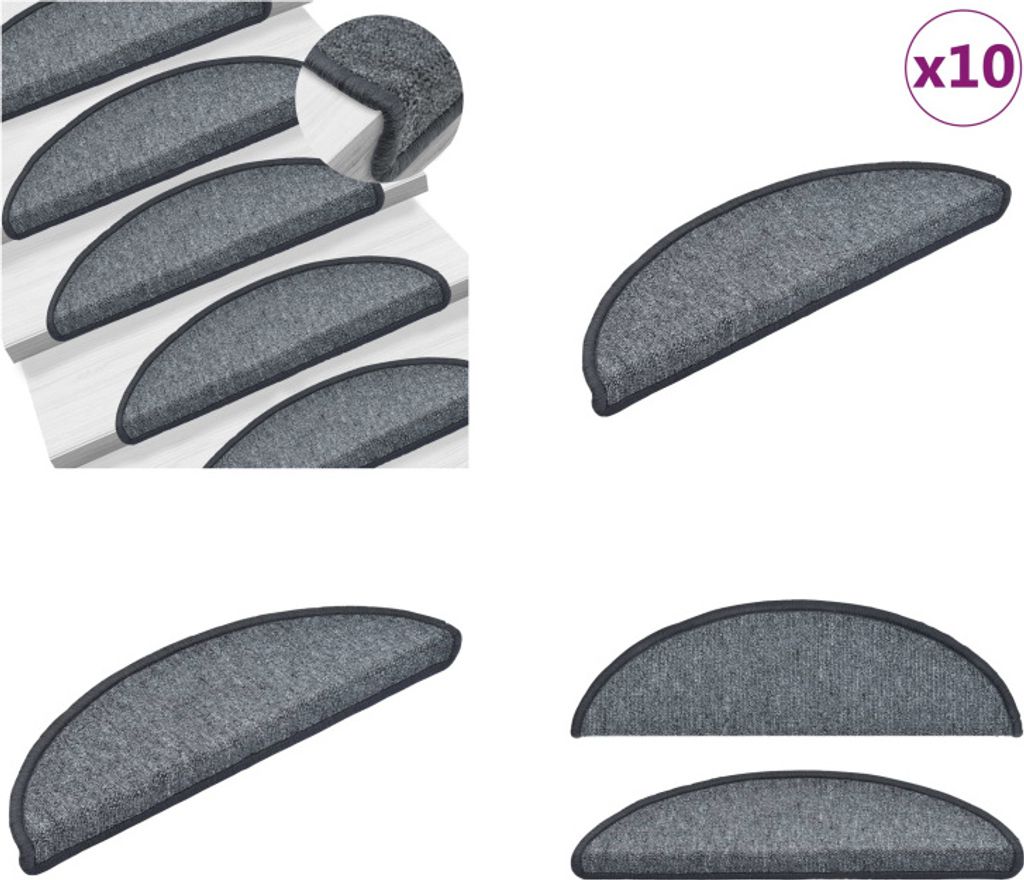 vidaXL Stufenmatten 10 Stk. 56x17x3 cm Dunkelgrau - Treppenmatte - Treppenmatten - Treppenteppich - Treppenschutz