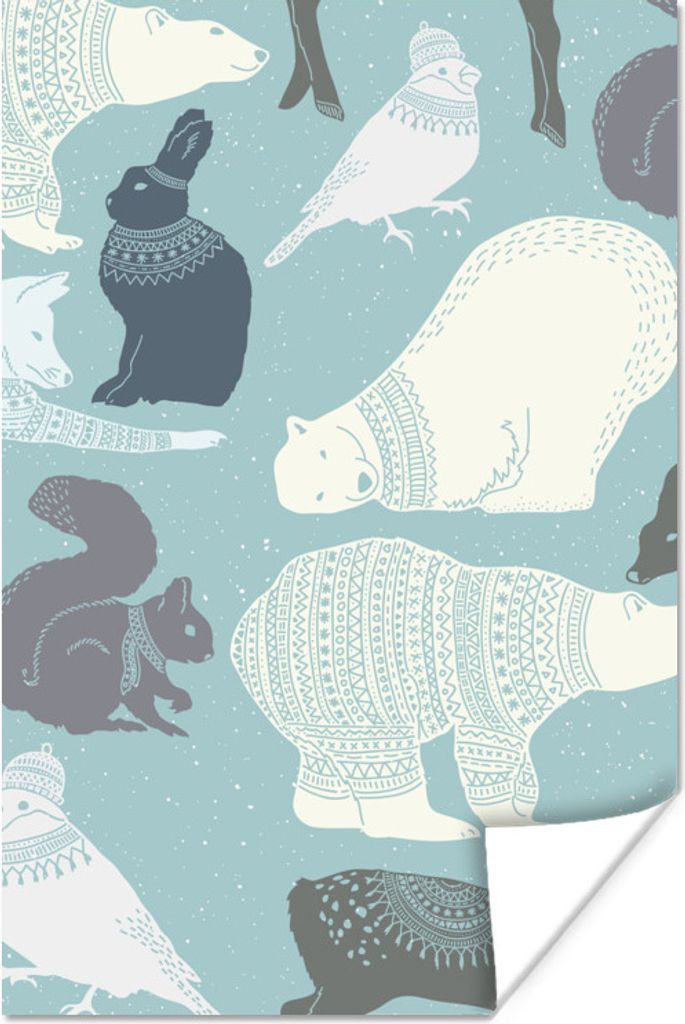 MuchoWow Poster Tiere - Winter - Muster 80x120 cm - Papierdruck