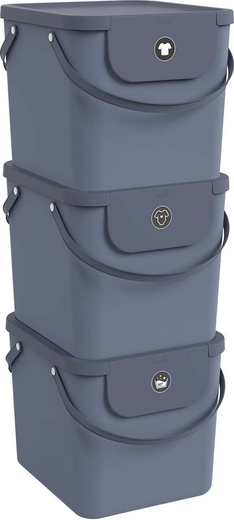 Rotho 3tlg.Wäschesortiersystem Set 40 L Albula aus Kunststoff - Wäschesammler mit Deckel - Wäschekorb 40,0 x 35,8 x 34,0 cm - Wäschesortierer