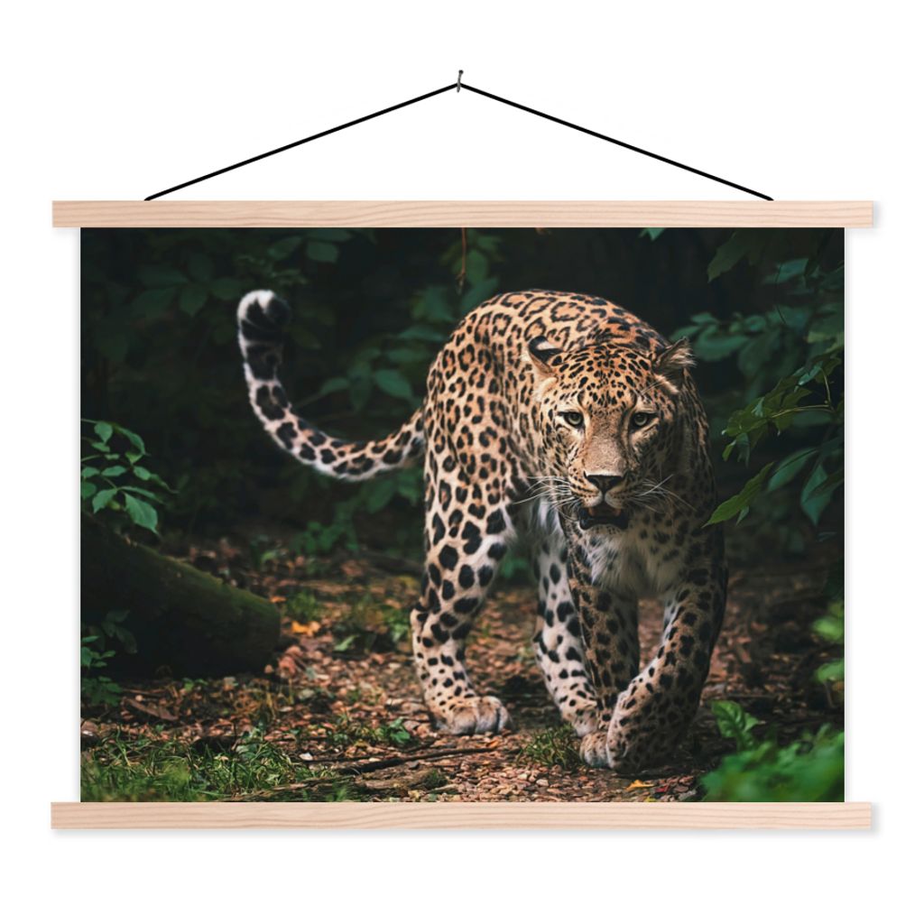 MuchoWow Textilposter Wildtiere - Leopard - Dschungel - Natur 60x45 cm mit holzfarbenen Rahmen - Bild