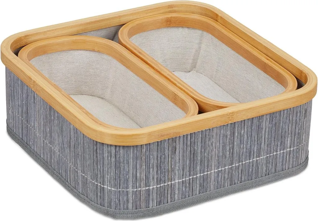 Paniers de rangement en bambou avec poignées intégrées - Lot de 3 XL