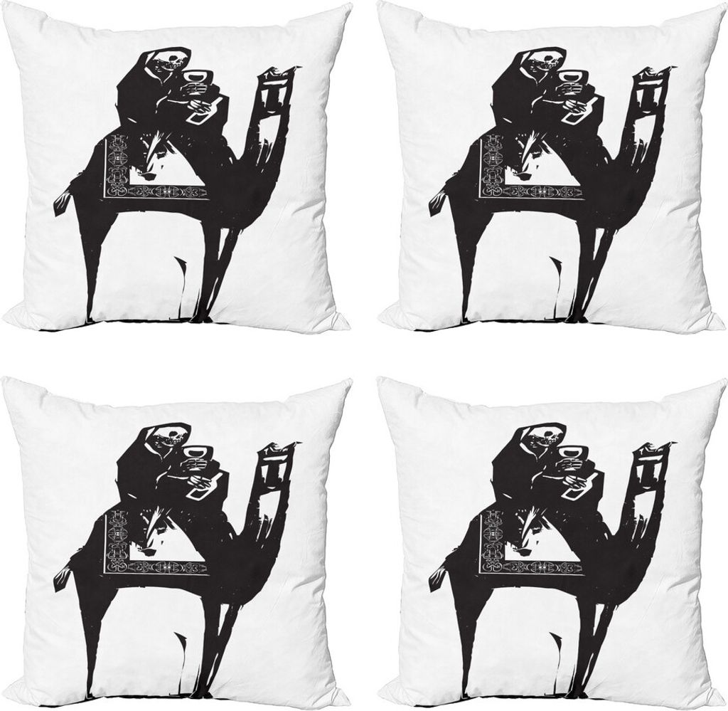 ABAKUHAUS Skelett Kissenbezug Set (4 Stück), Tod Getränke Wein auf Kamel, Moderner Doppelseitiger Digitaldruck, 60 cm x 60 cm, Charcoal Grau und ...