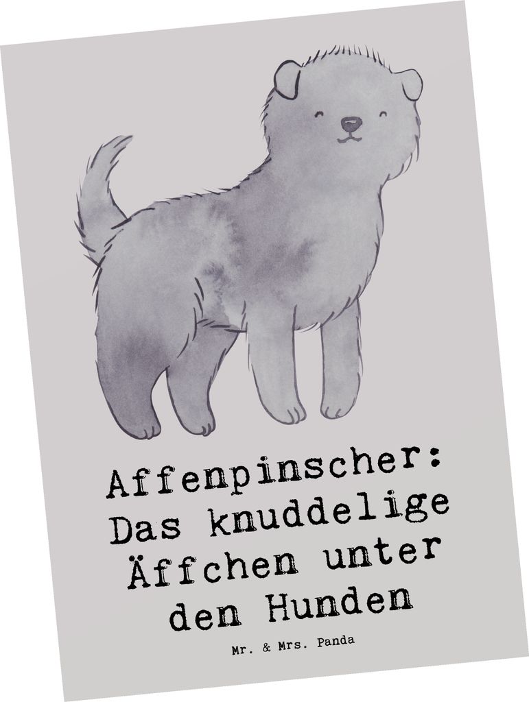 Mr. & Mrs. Panda Postkarte Affenpinscher Äffchen - Grau Pastell - Geschenk, Hunderassen Charakter, Haushund, Ansichtskarten, Sozialisierung, bildk...