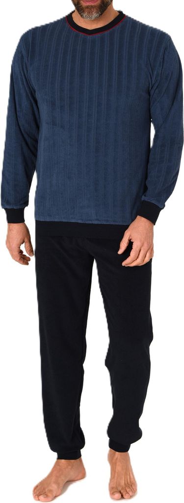 Normann Herren Frottee Schlafanzug lang mit Bündchen – Pyjama auch in Übergrössen ; blau , 60