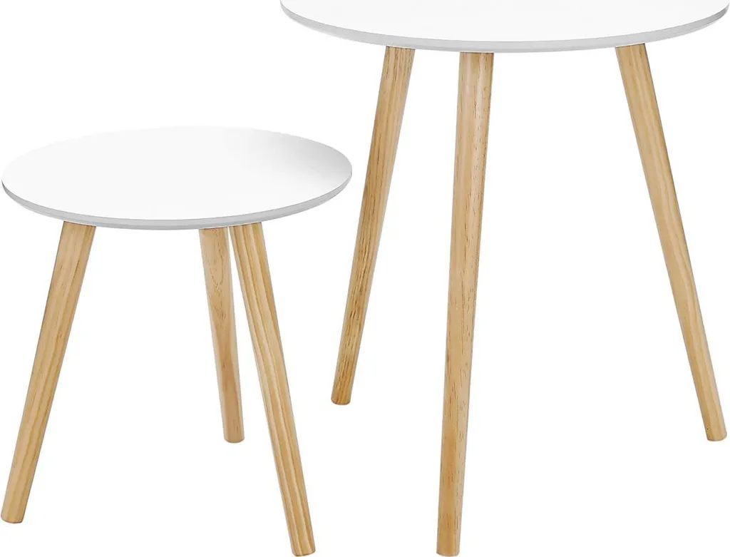 2 tables d'appoint rondes gain de place avec structure métal robuste noire