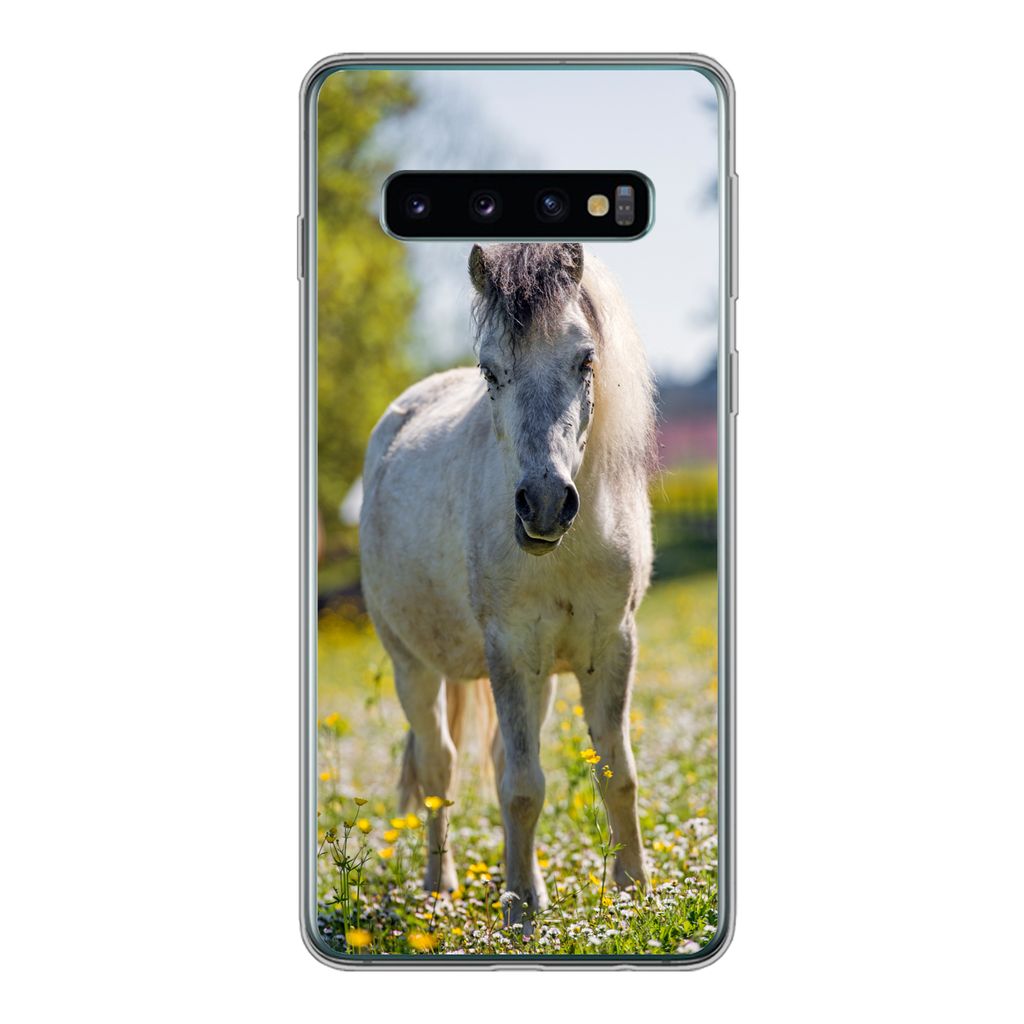 MuchoWow Handyhülle Schutzhülle Hülle für Samsung Galaxy S10 Pferd - Blumen - Licht Silikon Softcase Handy Hülle - Handytasche