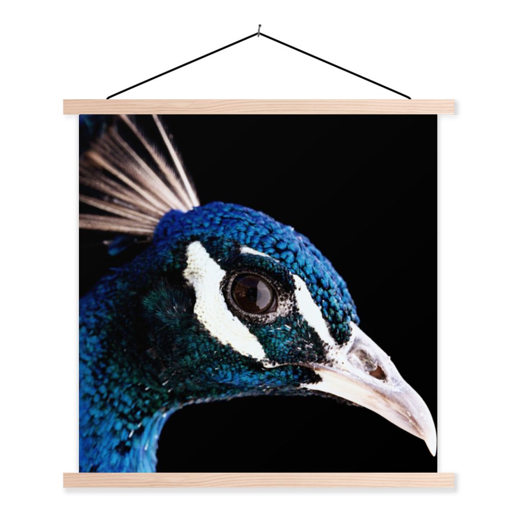 MuchoWow Textilposter Pfau - Tier - Blau 40x40 cm mit holzfarbenen Rahmen - Posterleiste