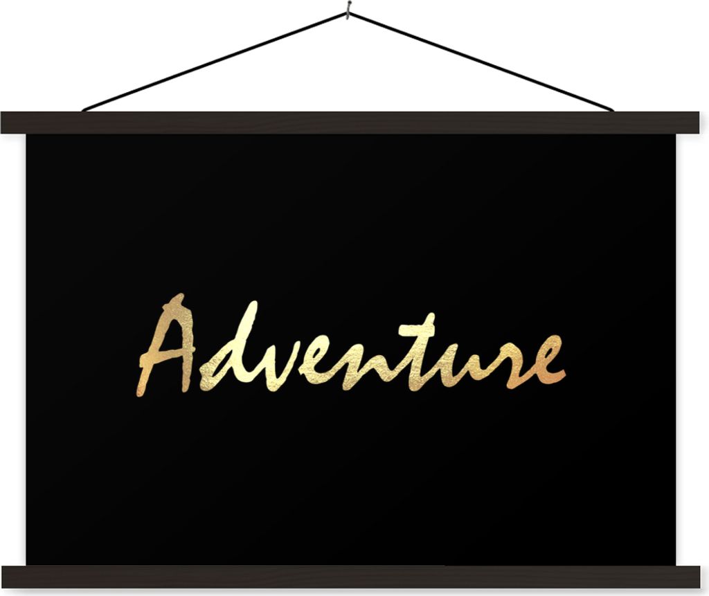 MuchoWow Textilposter Zitat - Abenteuer - Gold 120x80 cm mit schwarzem Rahmen - Wanddeko