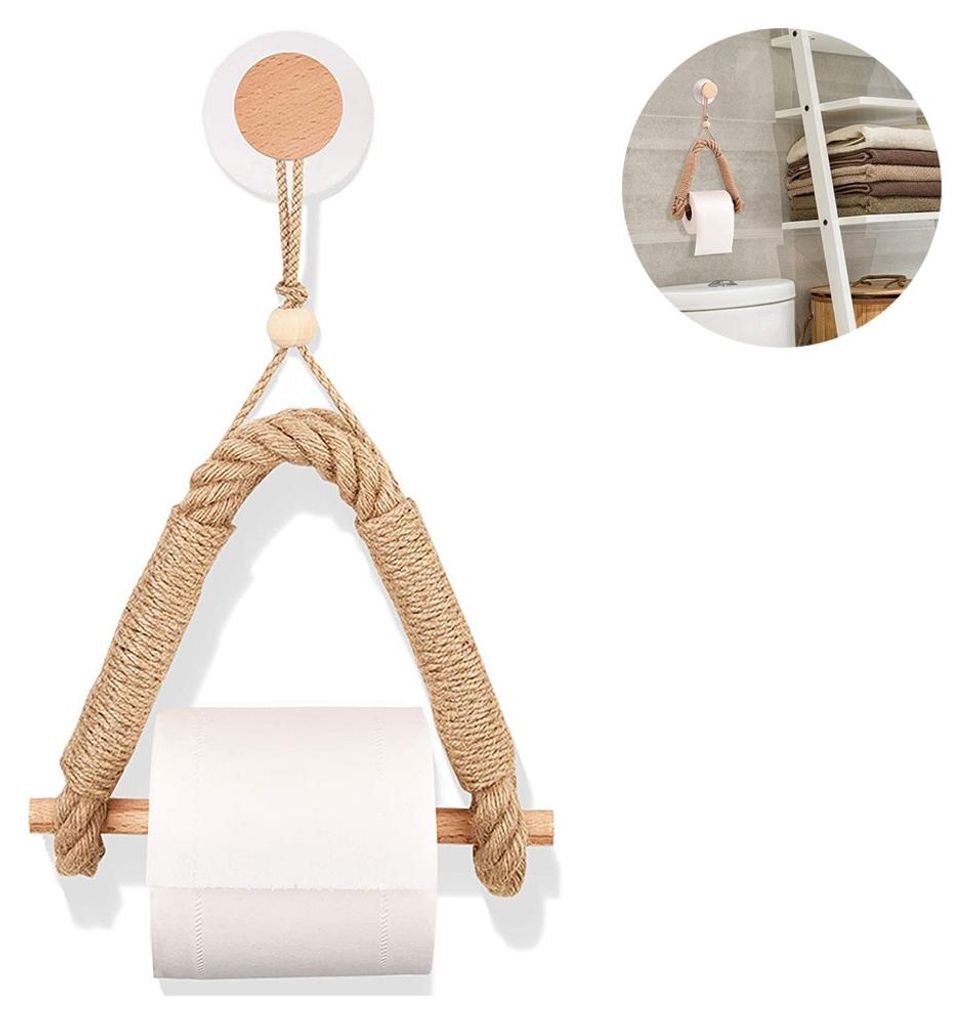 Kreativer Toilettenpapierhalter aus Holz im Landhausstil, Wandmontage, Seilbefestigung, WC-Halter für Bad, Retro-Stil