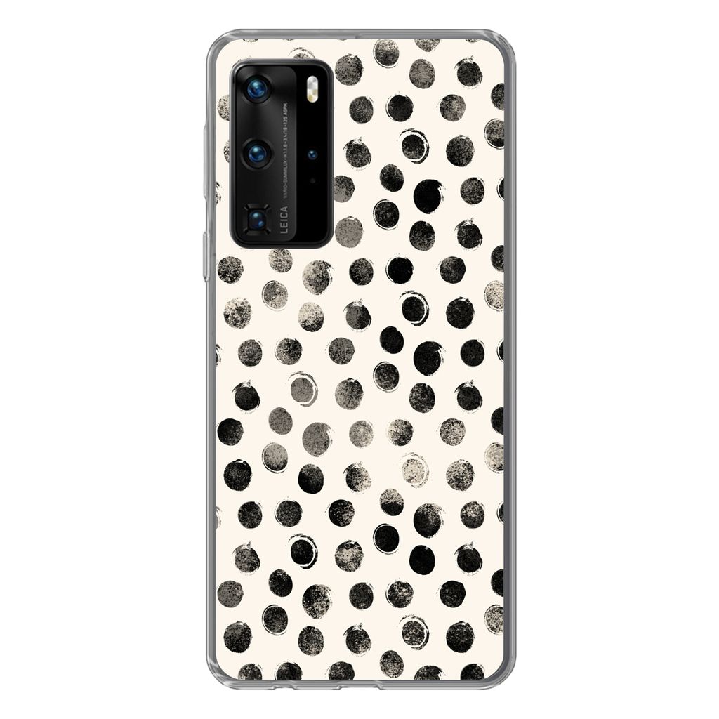 MuchoWow Handyhülle Schutzhülle Hülle für Huawei P40 Pro Polka dots - Schwarz - Weiß Silikon Softcase Handy Hülle - Schutz