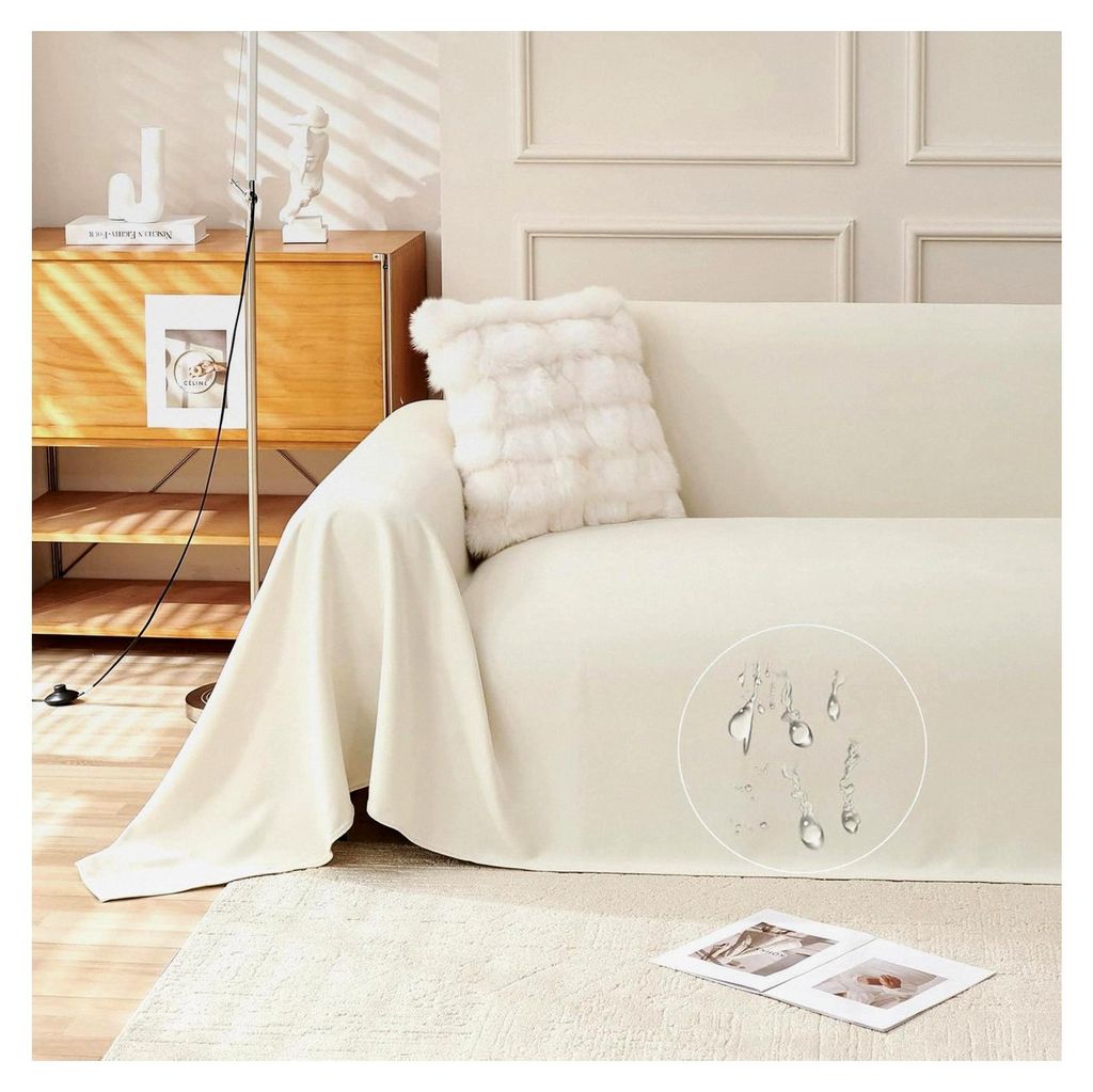 Veloursstoff Sofabezug für 1-4-Sitzer, wasserdichte Sofahülle für Katzen, weicher Kratzschutz, ganzjährig nutzbar, waschbar - Beige - 180×300 cm