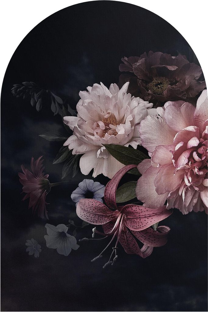DEQORI Fototapete Rundbogen 120x180 cm 'Blühende Pracht' Wand Tapete Leinwand Sticker