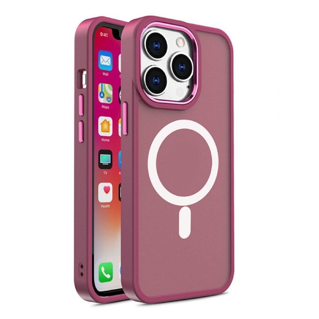 HQWear Color Matte Hülle für iPhone 15 Pro, MagSafe-kompatibel, Burgunderrot