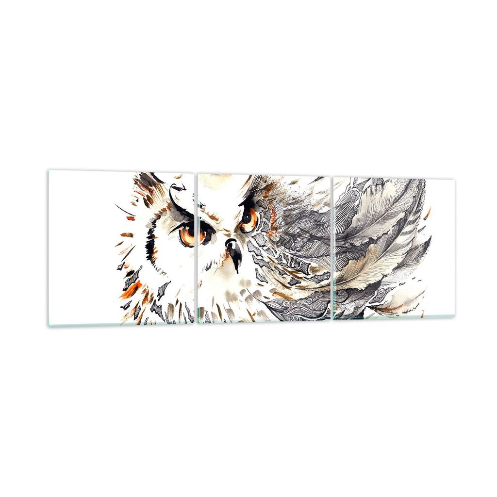 Bilder auf glas - Owl Federn Weisheit Natur - 90x30cm - Glasbilder - Wandbilder - Kunstdruck - zum Aufhängen bereit - Wanddekoration aus Glas - Gl...