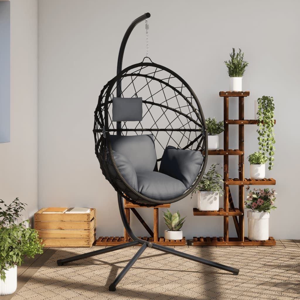Möbel Hängesessel Ei-Design mit Ständer Anthrazit Rattan und Stahl - Hollywoodschaukeln 4007402
