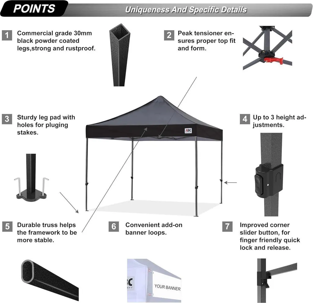 ABCCANOPY Pavillon Pop-up 3x3m en Polyester 600D Tente de Réception - 3