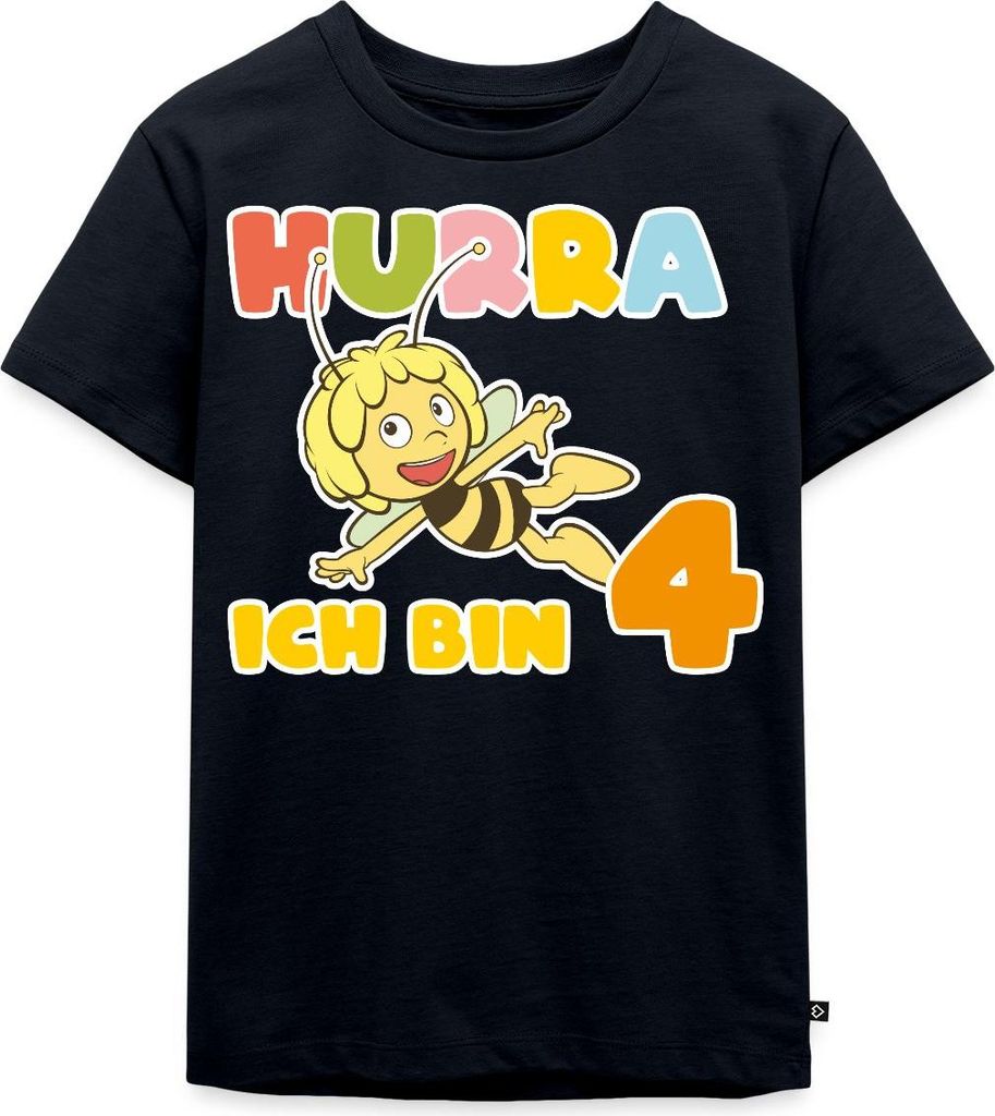 Spreadshirt Biene Maja Hurra Ich bin 4 Vierter Geburtstag Kinder Premium T-Shirt, 98/104 (2 Jahre), Navy