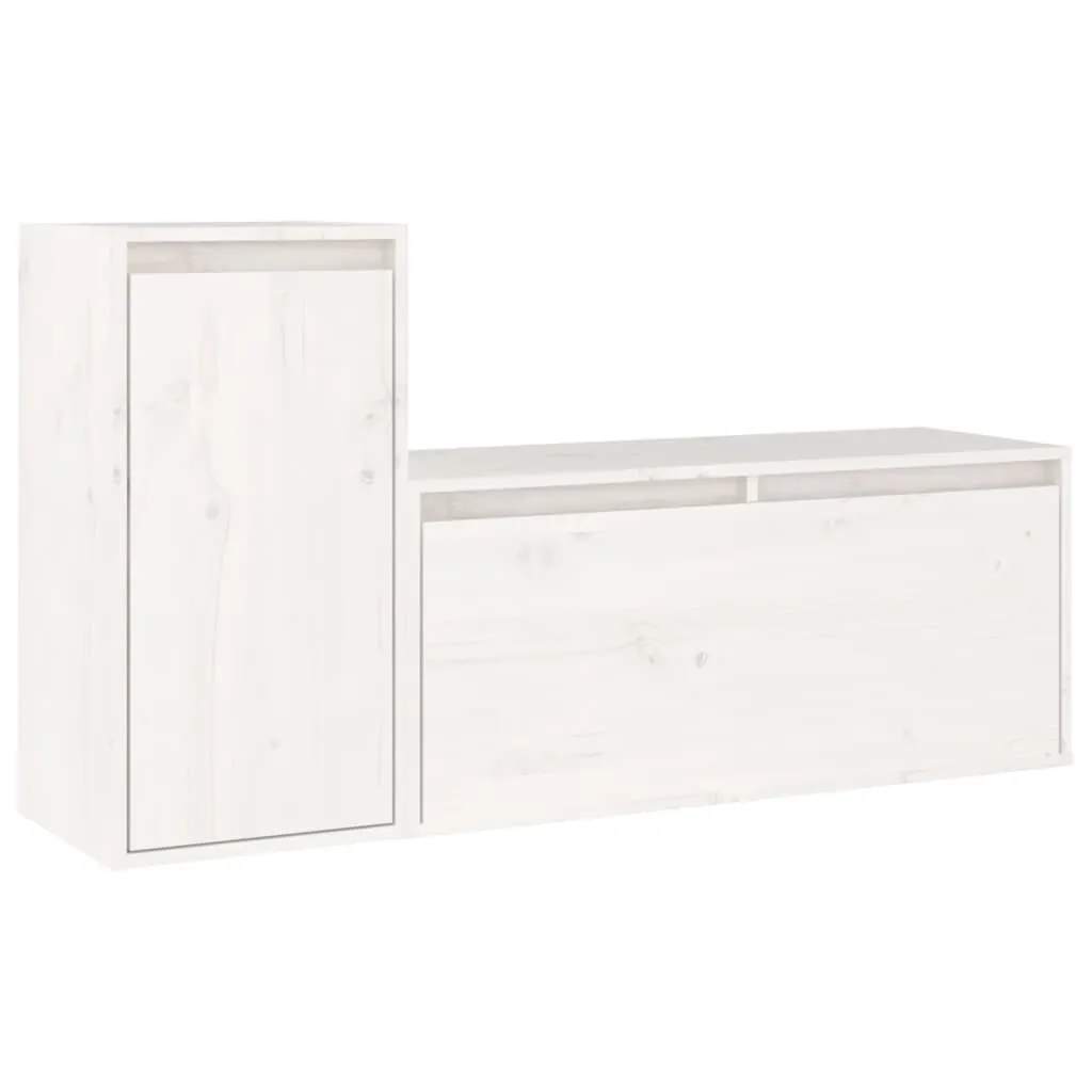 Mobili Porta TV SYFAX™ Bianco Legno Pino Massiccio - Set 2 Pezzi Design