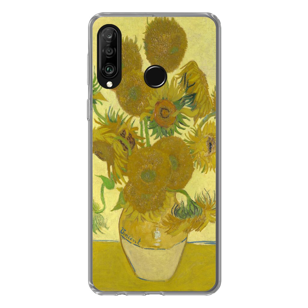 MuchoWow Handyhülle Schutzhülle Hülle für Huawei P30 Lite Sonnenblumen - Vincent van Gogh Silikon Softcase Handy Hülle - Handyhülle