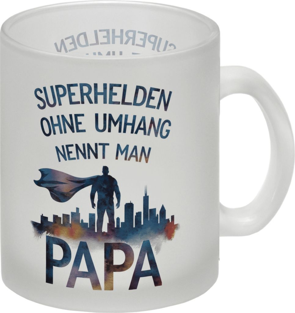 Superhelden Papa Umhang Glas Tasse