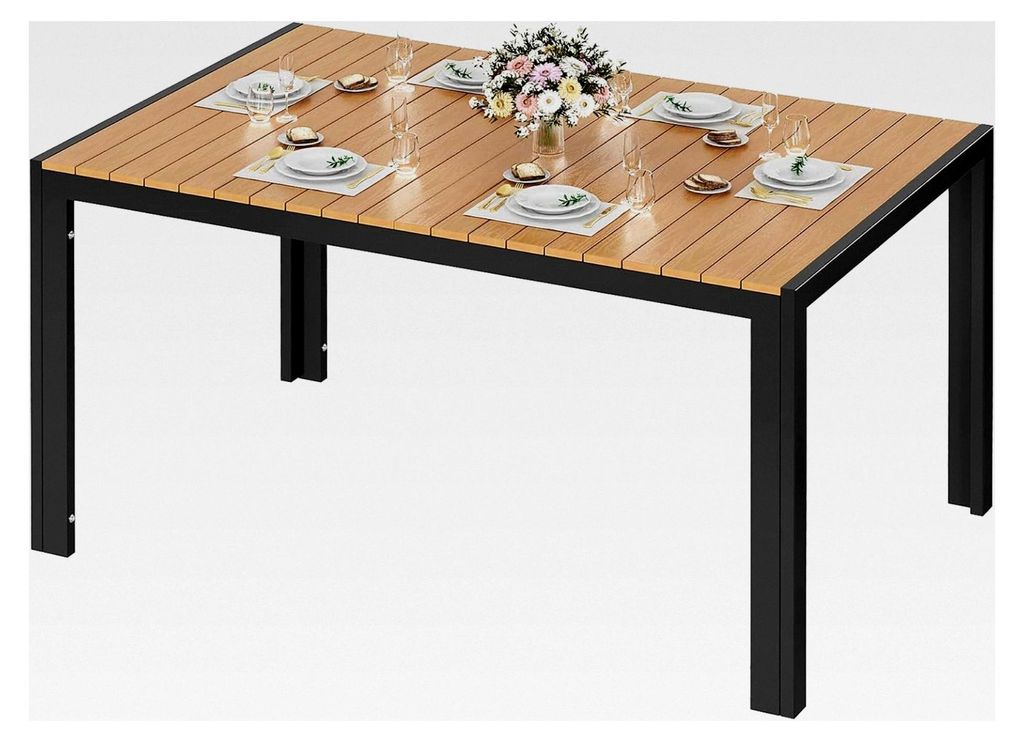 Wetterfester Gartentisch Groß, 140x90x75 cm Aluminium Terrassentisch mit WPC Tischplatte, Rechteckiger Esstisch für 6 Personen, Stabiler Tisch f...
