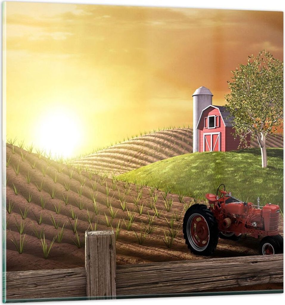 Bilder auf glas - Morgen Bauernhof Feld Plantage - 50x50cm - Glasbilder - Wandbilder - Kunstdruck - zum Aufhängen bereit - Wanddekoration aus Glas...