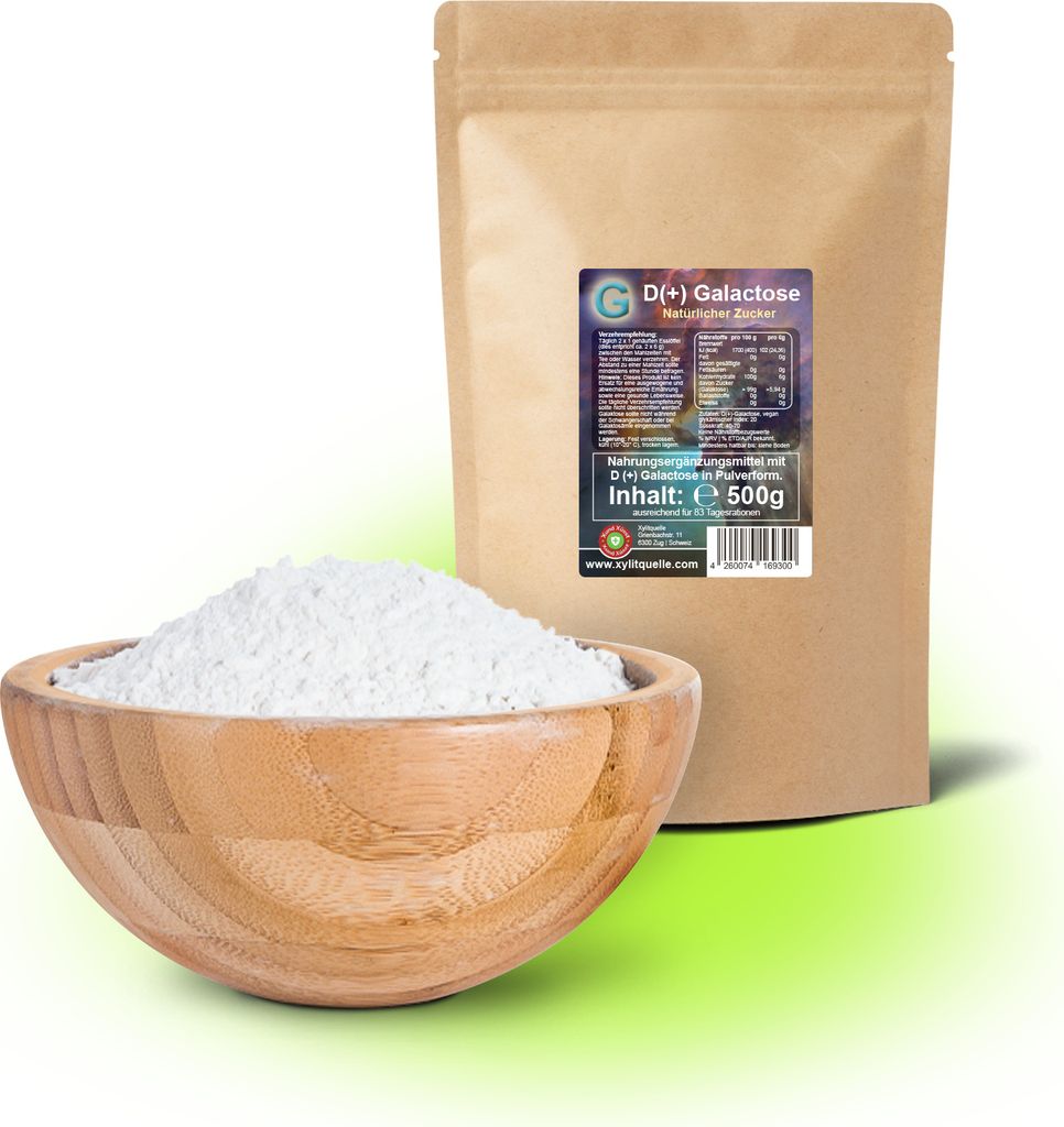 D-Galactose 500g feinstes Pulver | Reinheit >99% | Schleimzucker | Schweizer Markenqualität | vegan aus Akazie | hohe Löslichkeit | 45-70% Süßk...