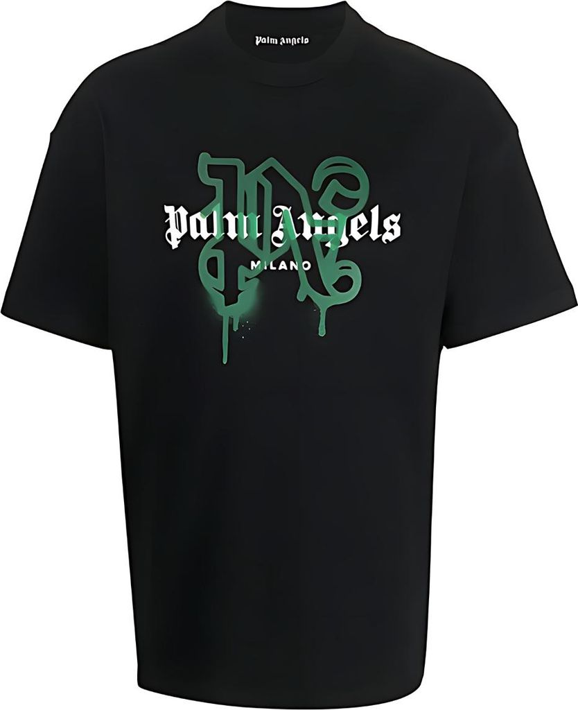 Palm Angels Milano Monogram Print T Shirt Schwarz Herren