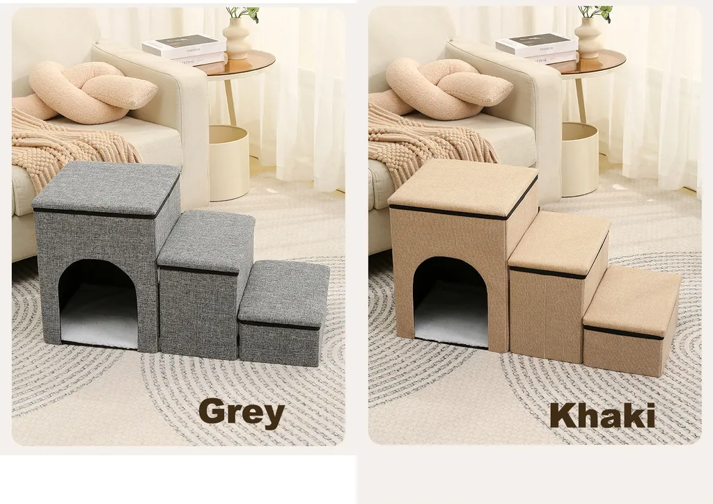 Scala per animali domestici, scala pieghevole per cani, comoda e resistente, scala di design 3 in 1 con spazio di archiviazione e casetta per animali domestici, scala per animali domestici a 3 gradini, rampa antiscivolo per cani, grigio - 7