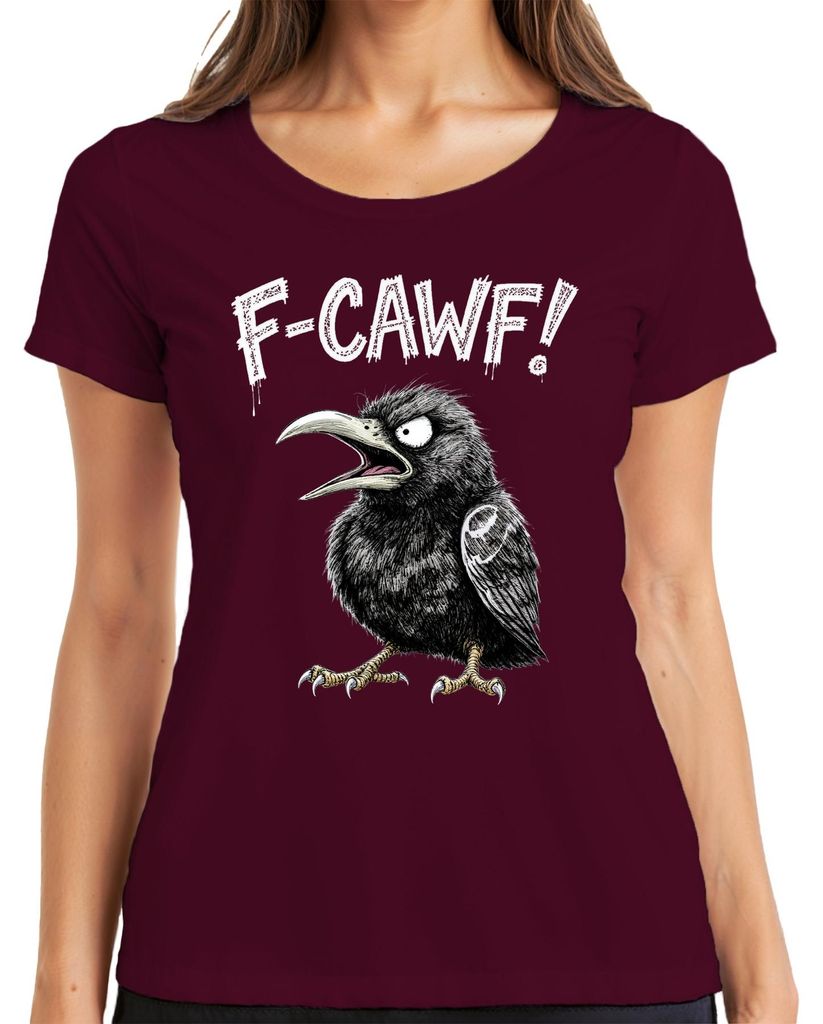F CAWF wütender Rabe schwarzer Schnabel Krallen lustig Halloween Damen T-Shirt, Burgundy, XXL