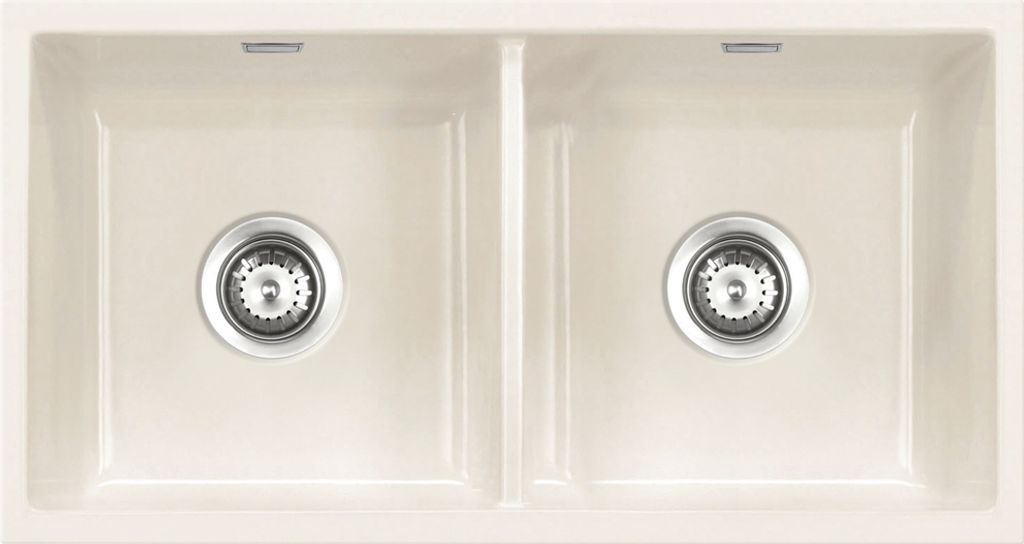 Systemceram KeraDomo Spüle MERA TWIN Unterbau in MAGNOLIE mit Handbetätigung / Keramikspüle