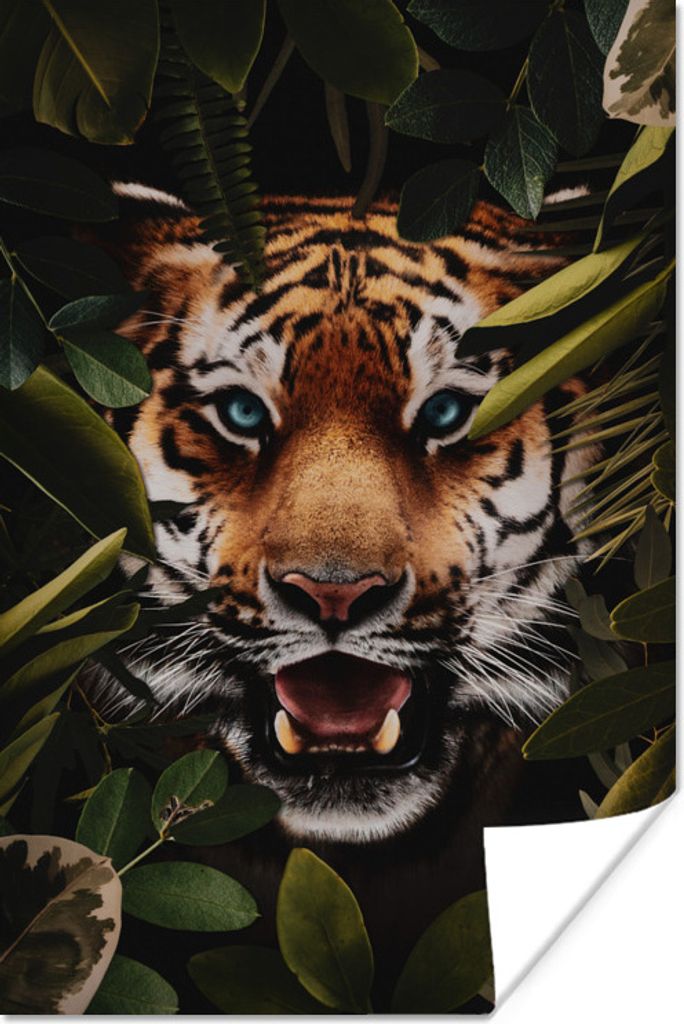 MuchoWow Poster Tiger - Pflanzen - Grün 80x120 cm - Papierdruck