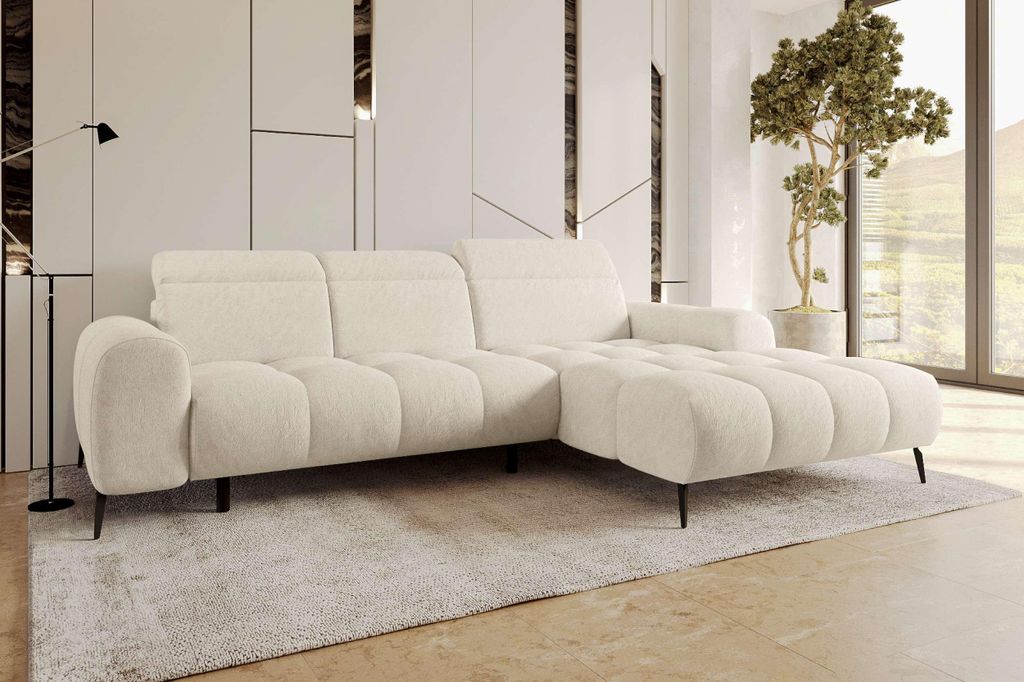 99rooms Milano Ecksofa Chenille APHRODITE Creme Rechts mit Sitztiefenverstellung