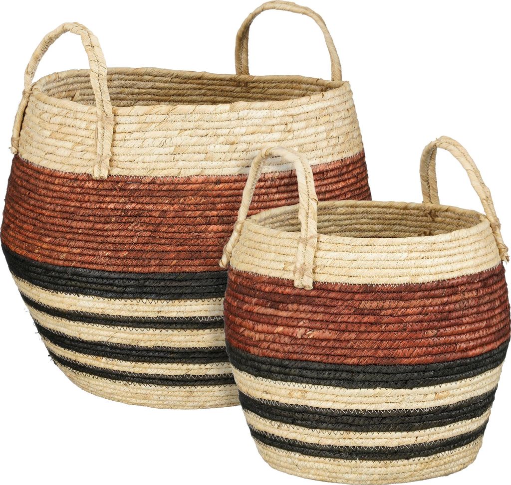 Mica Decorations Korb Aufbewahrung mit Griffen – Set aus 2 Körben – Deko Wohnzimmer und Aufbewahrung – 34 x Ø28 cm und 44 x Ø40 cm – Bra...