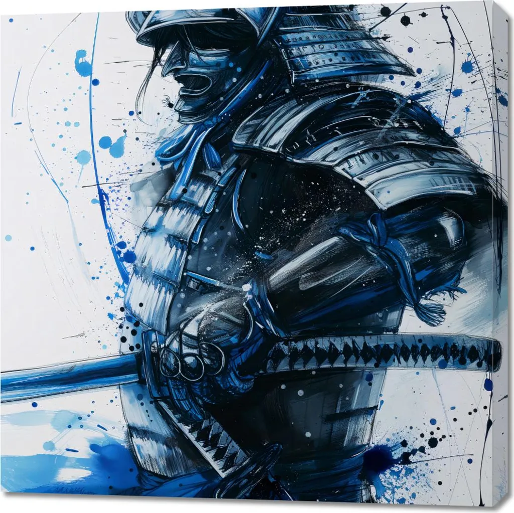 Tableau Samouraï bleu 90x90 cm : Habillez vos murs vides avec élégance