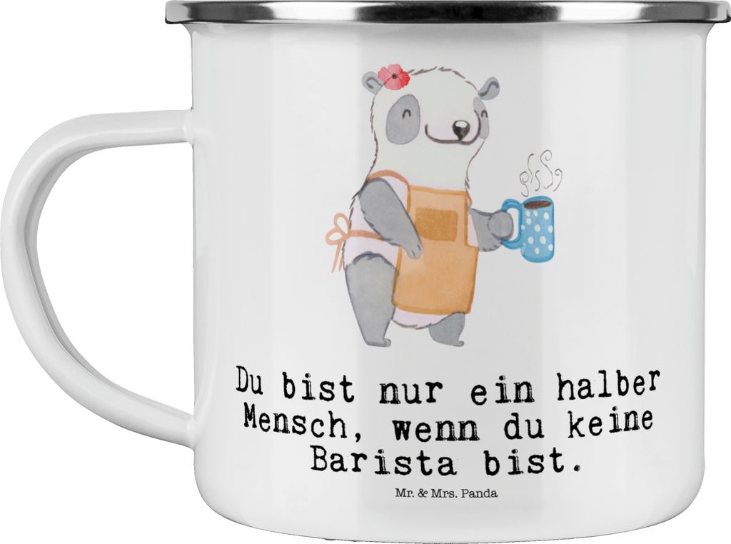 Mr. & Mrs. Panda Teetasse Barista Herz - Weiß - Geschenk, Tasse Emaille, Becher, Kaffee, Campingtasse, Eröffnung Cafe, Danke, Haferl, Ausbildung