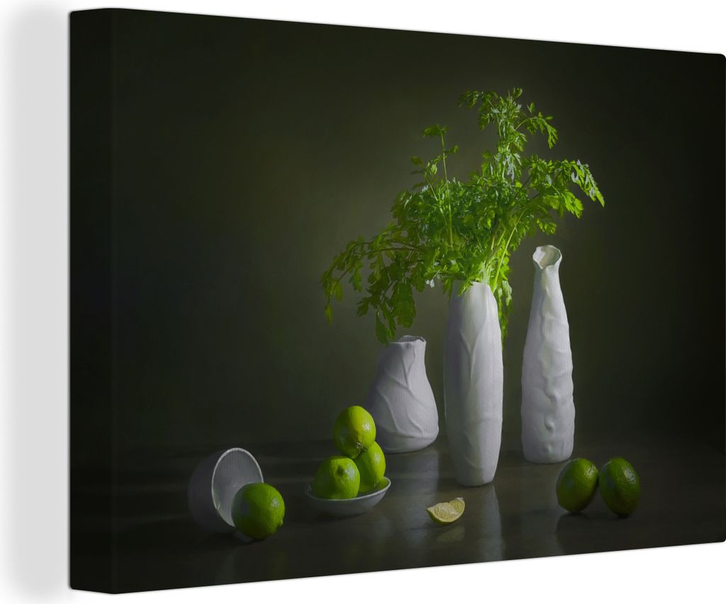 OneMillionCanvasses - Leinwandbilder - 150x100 cm, Limette - Geschirr - Koriander - Stilleben, Wandbilder Kunstdruck Wanddekoration