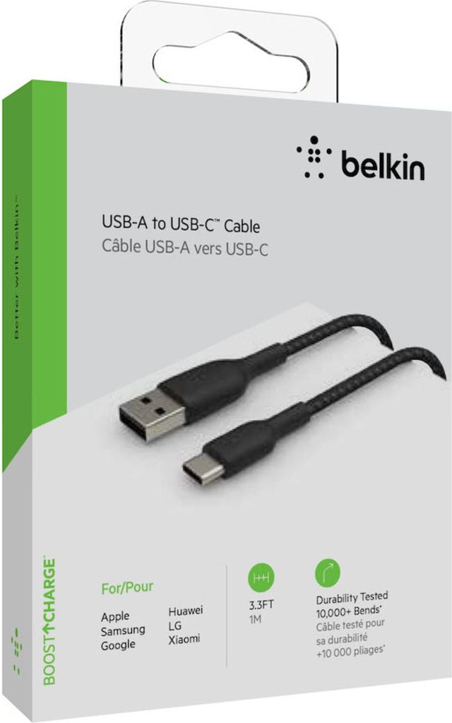 Belkin USB-C/USB-A Kabel      1m ummantelt, schwarz  Produktbild 