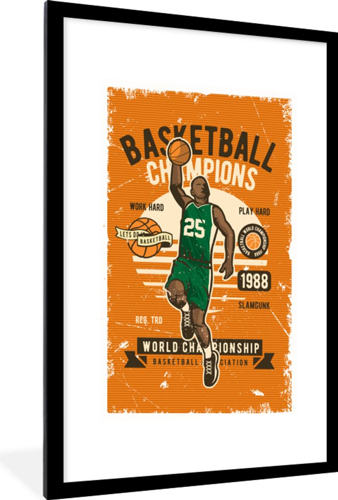 MuchoWow MuchoWow Gerahmtes Poster Mancave - Basketball - Sport - Retro 60x90 cm - Poster mit zchwarzem Bilderrahmen - Dekoration - Wandposter ...