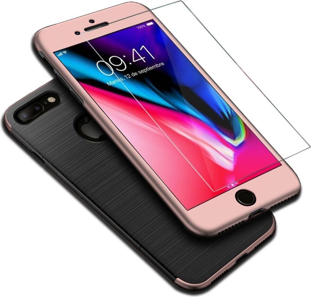 Apple iPhone 8 Plus 2 in 1 Handyhülle 360 Grad Full Cover Case Pink