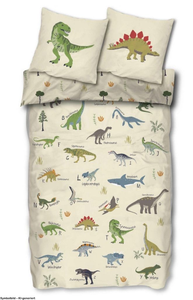 SkyBrands Dinosaurier Bettwäsche 135x200 80x80 Baumwolle Produktbild 