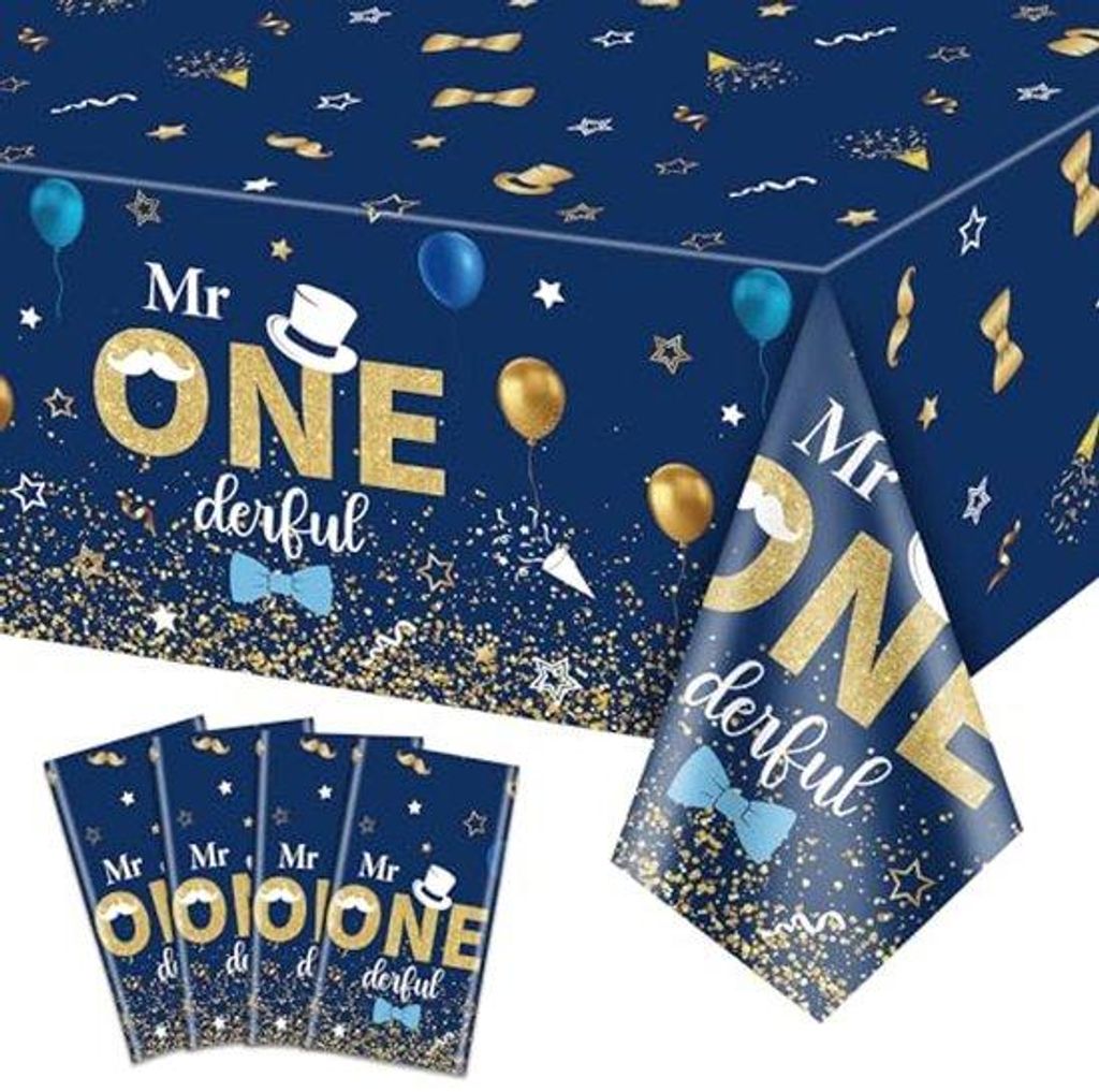 Ultiluxe Tafellaken - 1e Geburtstag Tafelkleid - Happy Birthday - Wasserabweisend - Plastik - 130 x 220 cm - Blau/Gold