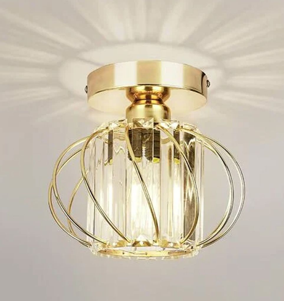 Moderne Kristall-Deckenleuchte, E27, LED-Deckenlampe, Mini-Kristall-Kronleuchter für Küche, Esszimmer, Schlafzimmer, Flur, Eingangsbereich (Gold)