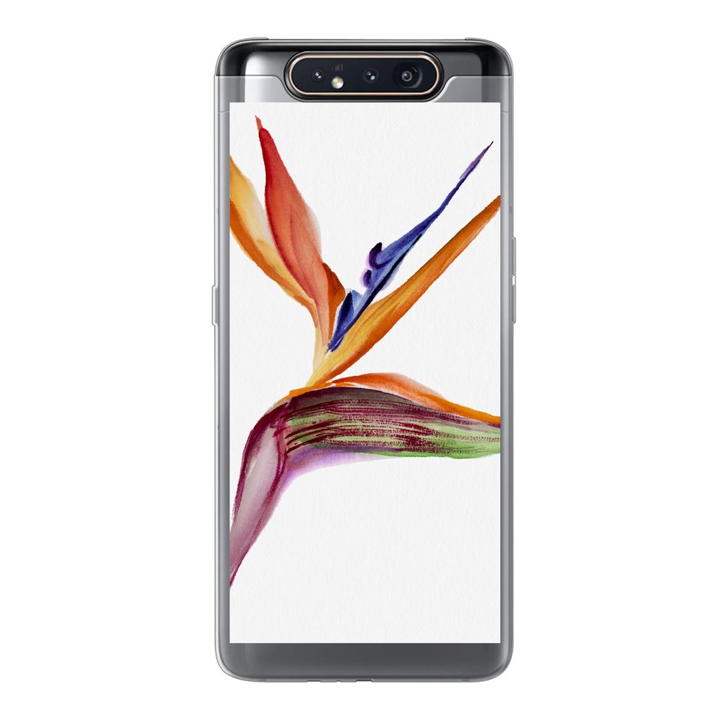 MuchoWow Handyhülle Schutzhülle Hülle für Samsung Galaxy A80 Strelitzia - Aquarell - Blumen Silikon Softcase Handy Hülle - Schutzdeckel