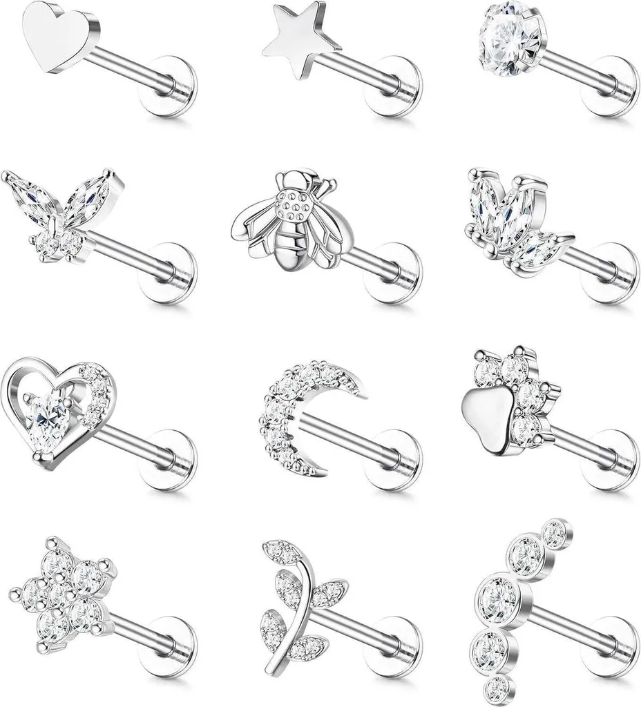 Piercing Helix Tragus 16G Anti-Allergie Acier Chirurgical Set 12 Pièces